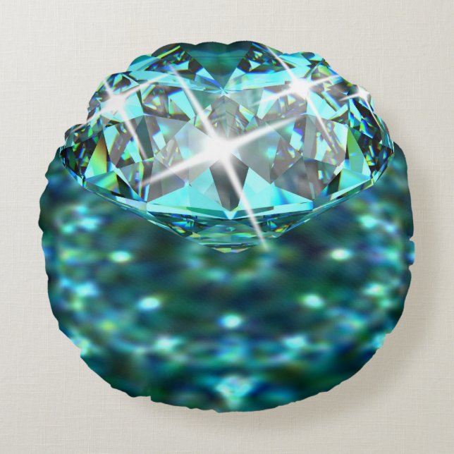 Cojín Redondo Gemas brillantes de diamante elegante negro verde  (Anverso)