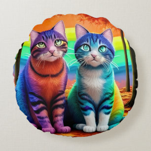 Cojín Redondo Gemelos De Arte Digital De Gatos-56467