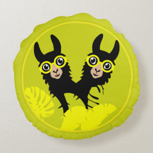 Cojín Redondo Gemelos de llama de la Alpaca