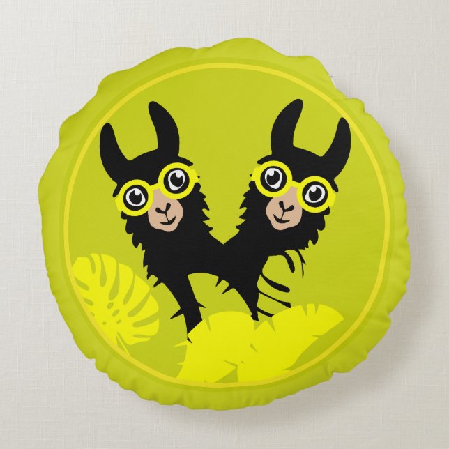 Cojín Redondo Gemelos de llama de la Alpaca (Reverso)