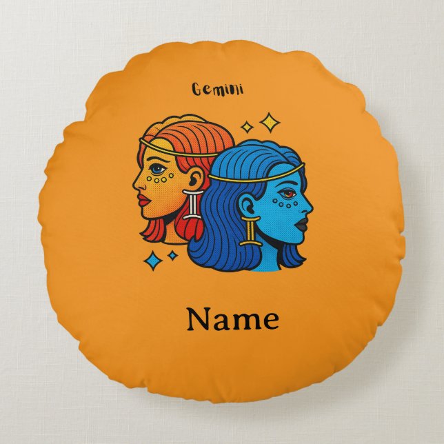 Cojín Redondo Gemini Signo Zodiacal Pop Art - Gemelos Celestiale (Anverso)