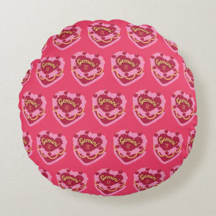 Cojín Redondo Gemini Zodiac Coquette Heart Birthday Cake