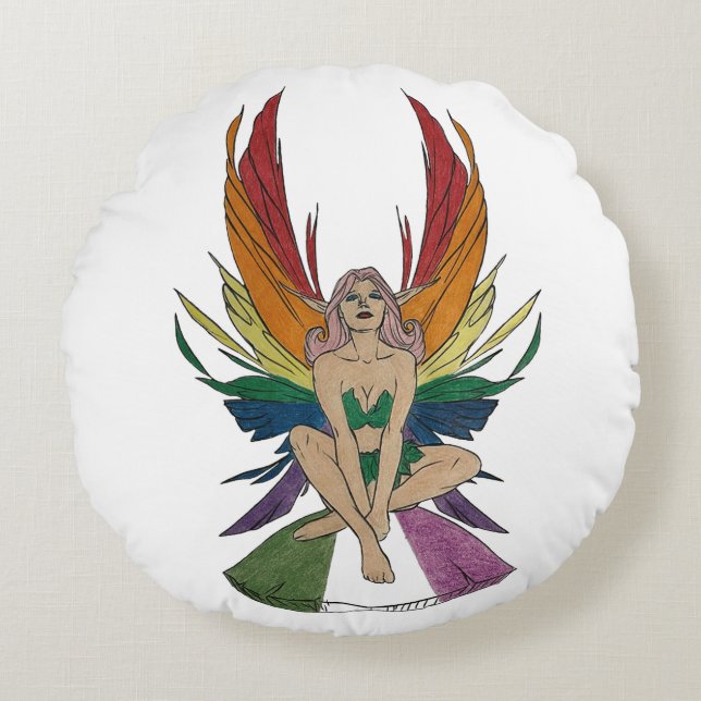 Cojín Redondo Genderqueer Faerie (Anverso)