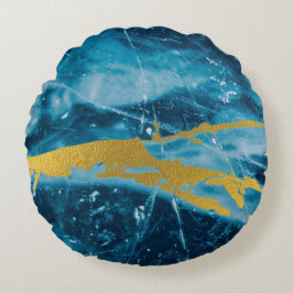 Cojín Redondo Geode Agate Gemstone Blue and Gold