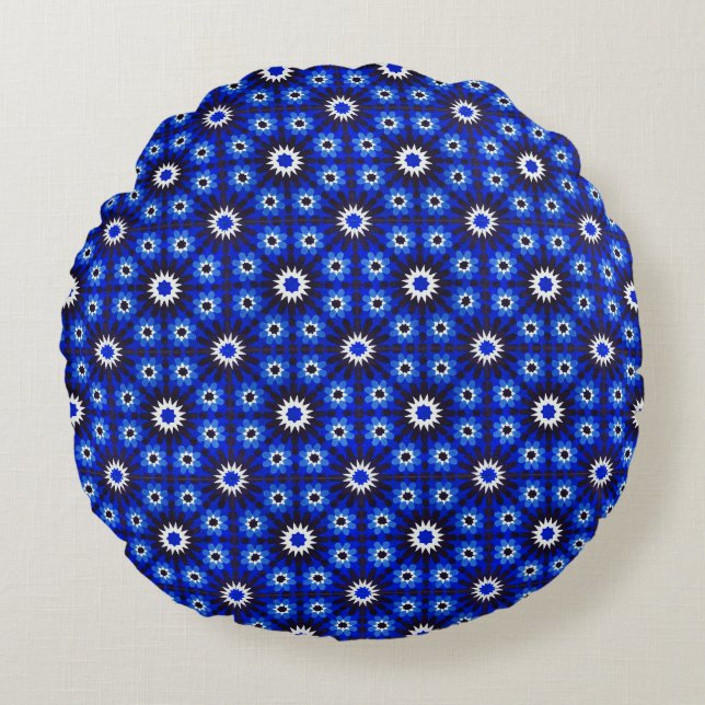Cojín Redondo Geometría de puntos azules místicos (Anverso)