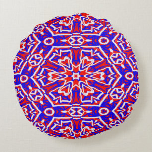 Cojín Redondo Geometría roja, blanca y azul