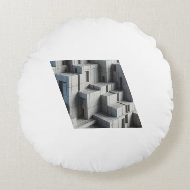 Cojín Redondo Geometric Abstract Concrete Structure with Sharp A (Anverso)