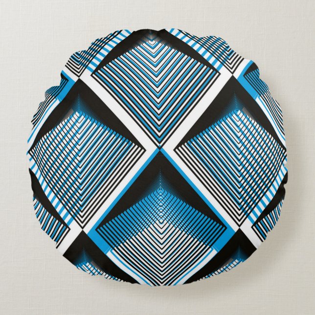Cojín Redondo Geometric blue stripy overlay seamless pattern, br (Anverso)