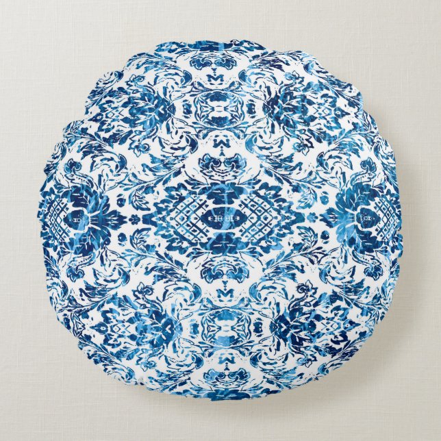 Cojín Redondo Geometric damask seamless pattern with grunge text (Anverso)