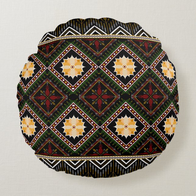 Cojín Redondo Geometric ethnic pattern seamless design (Anverso)