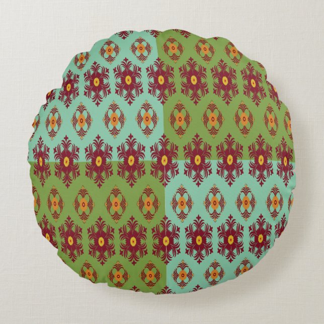 Cojín Redondo Geometric Patchwork Throw Pillow – Modern Purple C (Anverso)