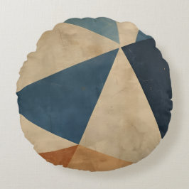 Cojín Redondo Geometric Pattern in Blues, Tans, and Rust
