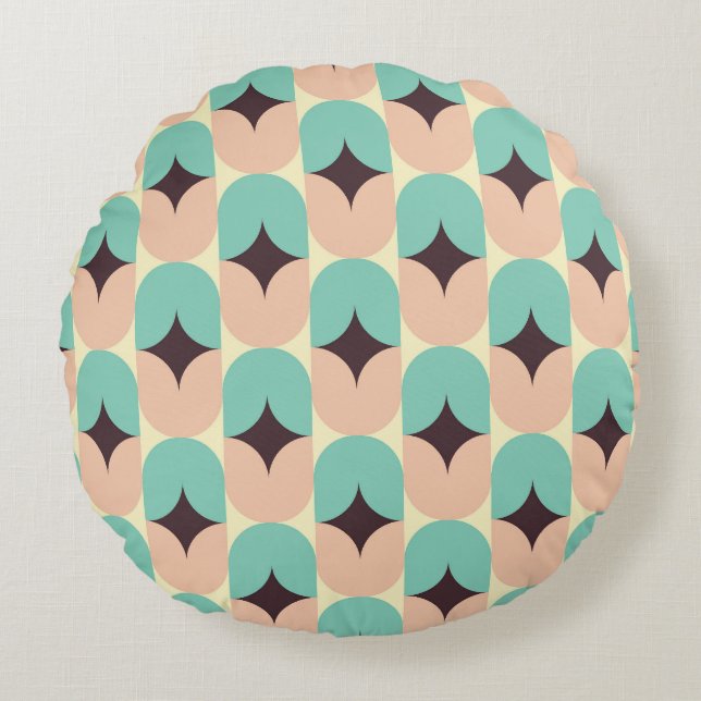 Cojín Redondo Geometric pattern of teal, beige, and black shapes (Anverso)