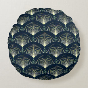 Cojín Redondo Geométrica Elegante: Art Deco Azul.