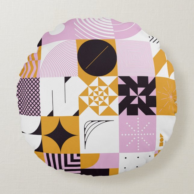 Cojín Redondo Geométrica Escandinava: Obra de arte de mano. (Anverso)