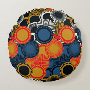 Cojín Redondo Geométrica Retro: Armonía de Círculos Dorados
