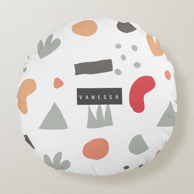 Cojín Redondo Geométrico, abstracto, mínimo, moderno, pastel Red (Anverso)