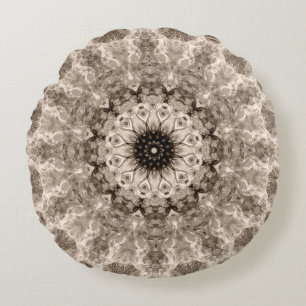 Cojín Redondo geométrico, beige, marrón, mandala