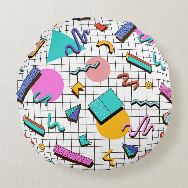 Cojín Redondo Geométrico Vintage de los años 80. (Anverso)