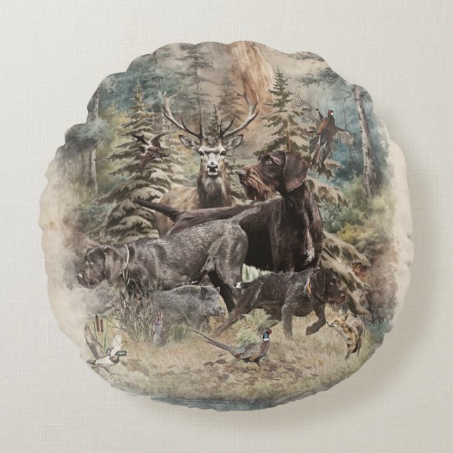 Cojín Redondo German Wirehaired Pointer (Anverso)