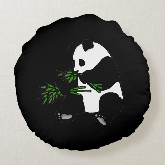 Cojín Redondo Giant Panda come Bamboo negro (Reverso)
