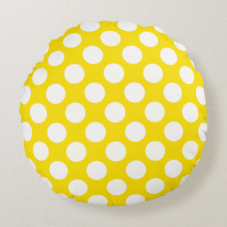 Cojín Redondo Giant White Polka Dots on Yellow Throw Pillow