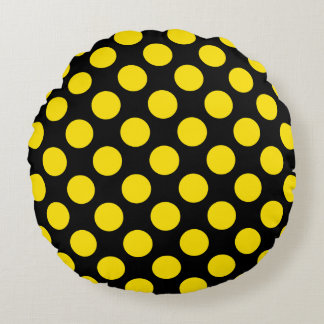 Cojín Redondo Giant Yellow Polka Dots on Black Round Pillow 