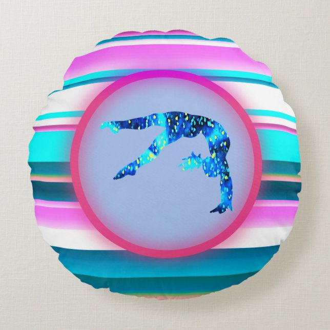 Cojín Redondo Gimnasia chica, Tumblores de potencia, manantial (Anverso)