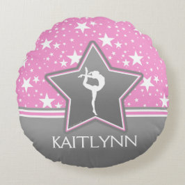 Cojín Redondo Gimnasia entre las estrellas en rosa con SU NOMBRE