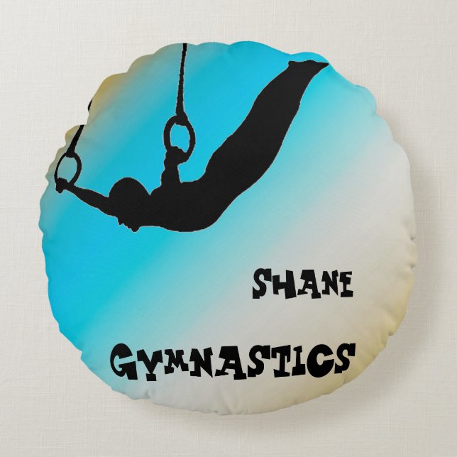 Cojín Redondo Gimnasia masculina en anillas gradiente     (Anverso)