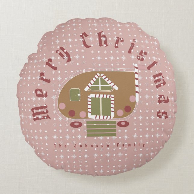 Cojín Redondo Gingerbread House Camper Family (Anverso)