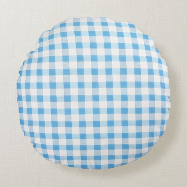 Cojín Redondo Gingham Azul Bebé (Anverso)