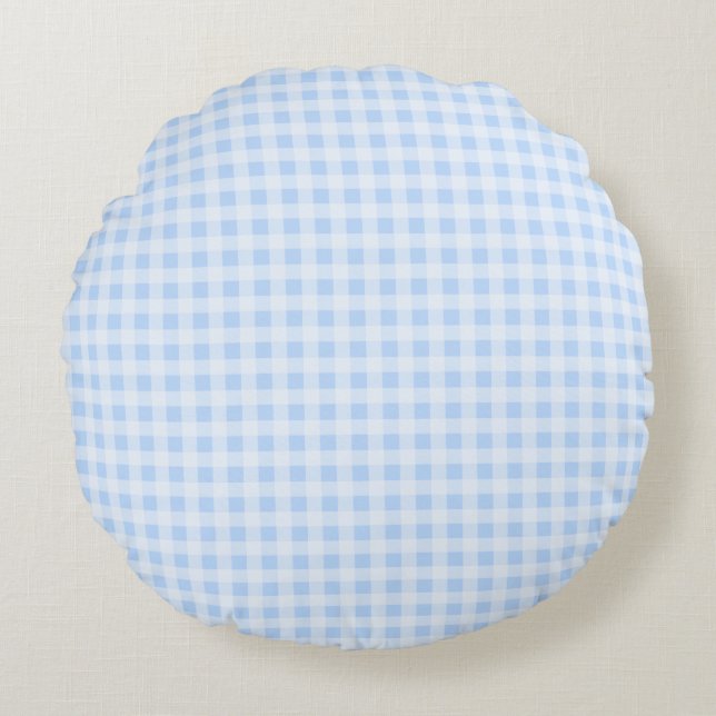Cojín Redondo Gingham Azul Pastel (Anverso)