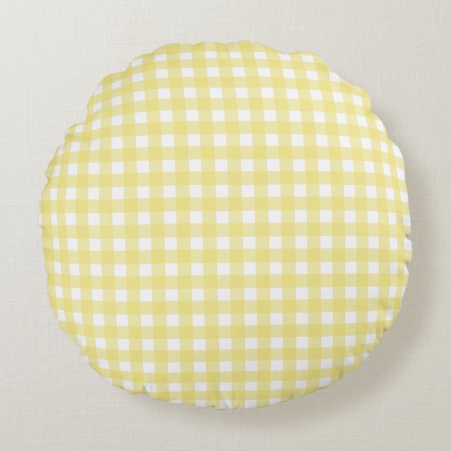 Cojín Redondo Gingham blanco y amarillo pálido (Anverso)