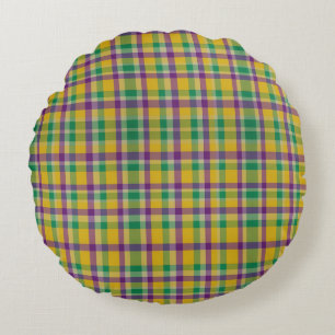 Cojín Redondo Gingham con estampado colorido de Mardi Gras