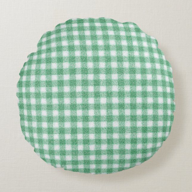 Cojín Redondo Gingham Verde Menta  (Anverso)