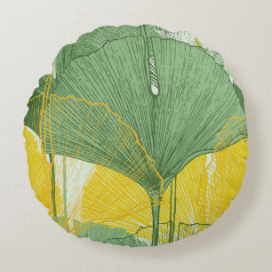 Cojín Redondo Ginkgo Biloba: Hojas Tropicales