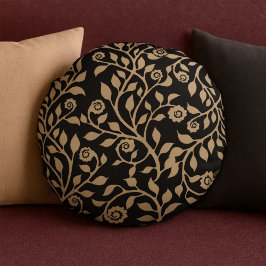 Cojín Redondo Gipsy Swirls Elegante Patrón Floral Beige Negro