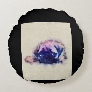 Cojín Redondo Gira de los amantes del pug pippy Sketch Pug Dog
