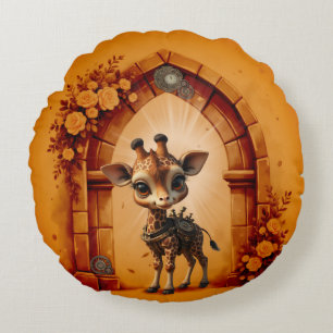 Cojín Redondo Girafa de bebé en steampunk-personalizado