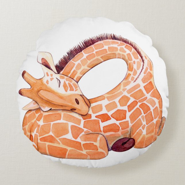 Cojín Redondo Girafa durmiente: Agua suave (Anverso)
