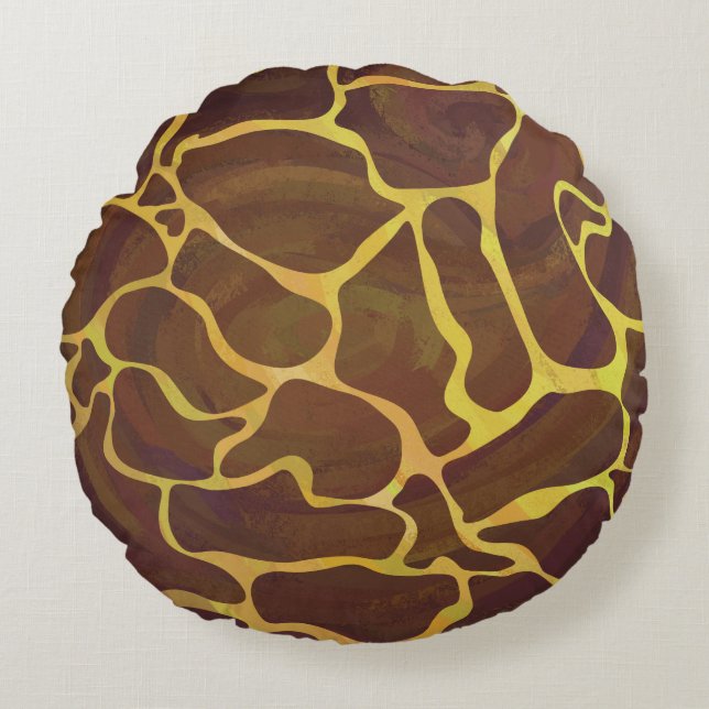 Cojín Redondo Giraffe Brown and Yellow Print (Anverso)