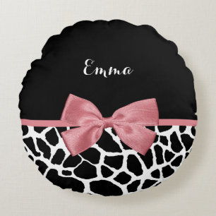 Cojín Redondo Giraffe de moda Imprimir rosado rosado con nombre
