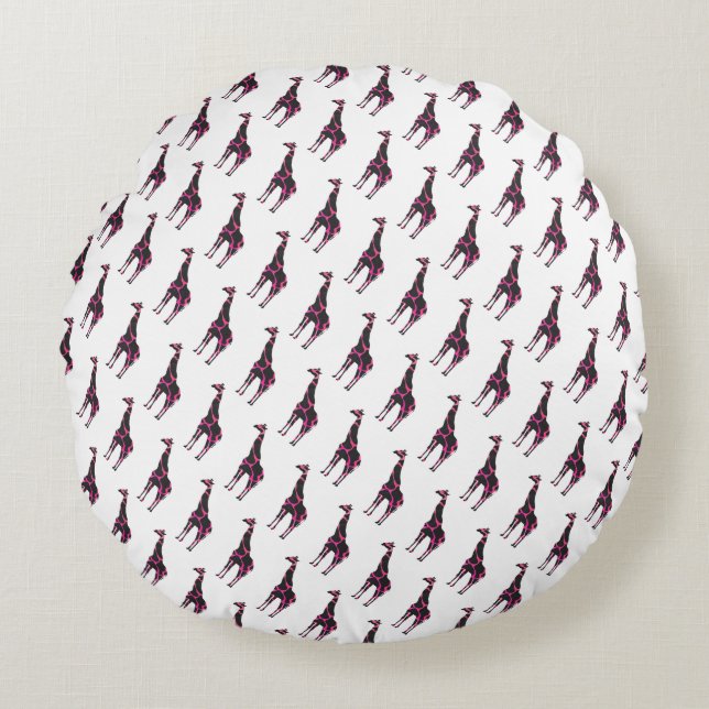 Cojín Redondo Giraffe Hot Pink and Black Silhouette (Anverso)