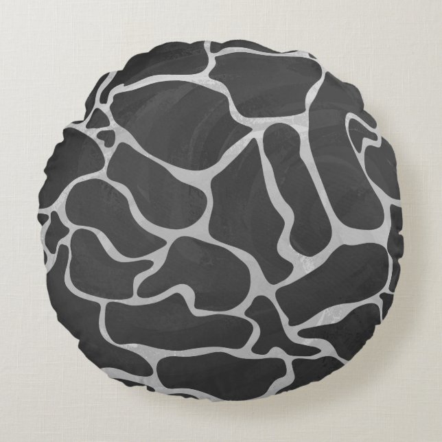 Cojín Redondo Giraffe Impresión gris claro y negro (Anverso)