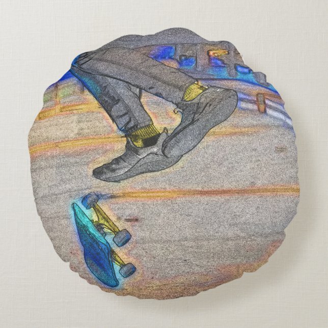 Cojín Redondo Girar la cubierta - Truco en patineta (Reverso)