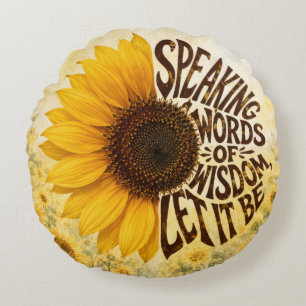 Cojín Redondo Girasol amarillo con cita inspiradora
