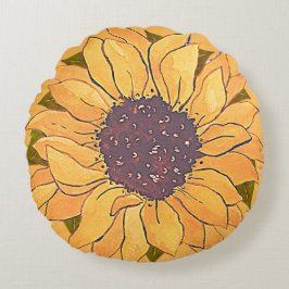 Cojín Redondo Girasol Amarillo Dorado Rústico acuarela floral R