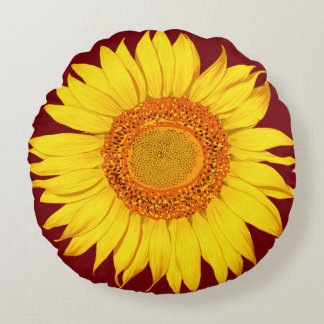 Cojín Redondo Girasol amarillo gigante - Fondo rojo
