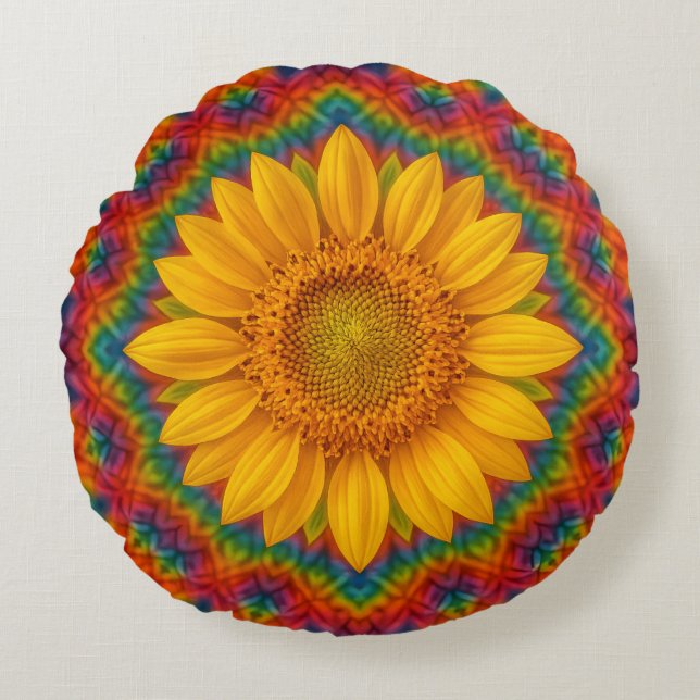 Cojín Redondo Girasol Caleidoscopio (Anverso)